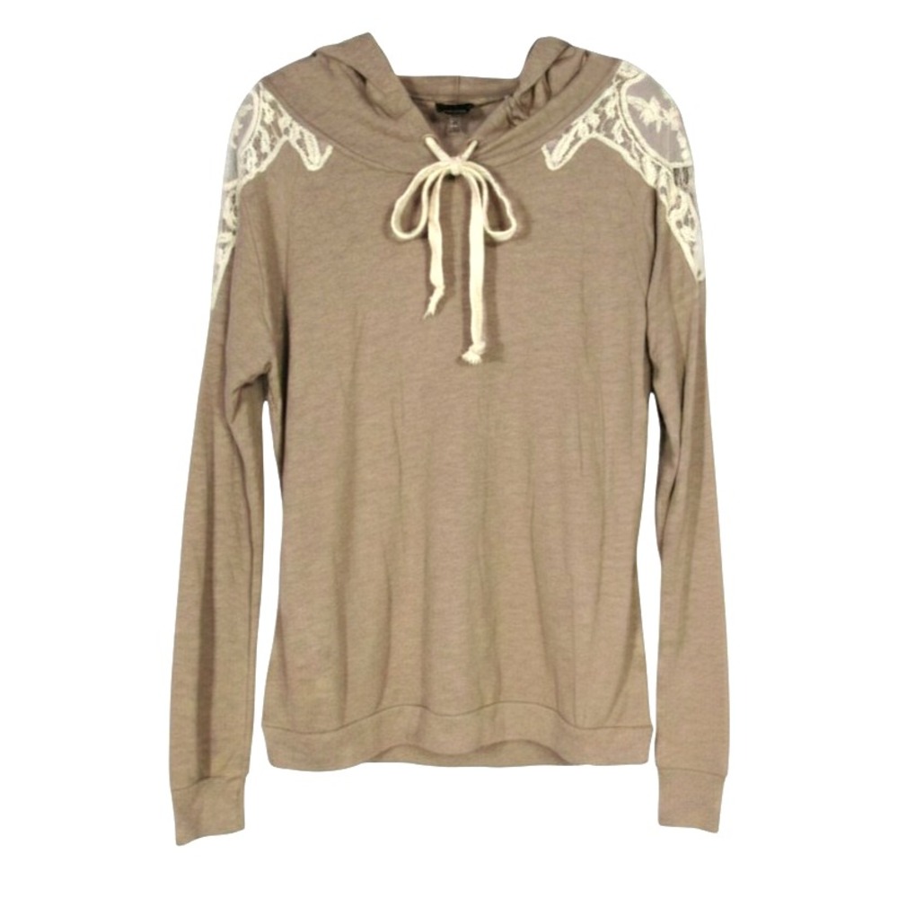 DAYTRIP Soft SLUB KNIT Light Brown CROCHET DETAIL Pullover HOODIE/TOP Sz M
